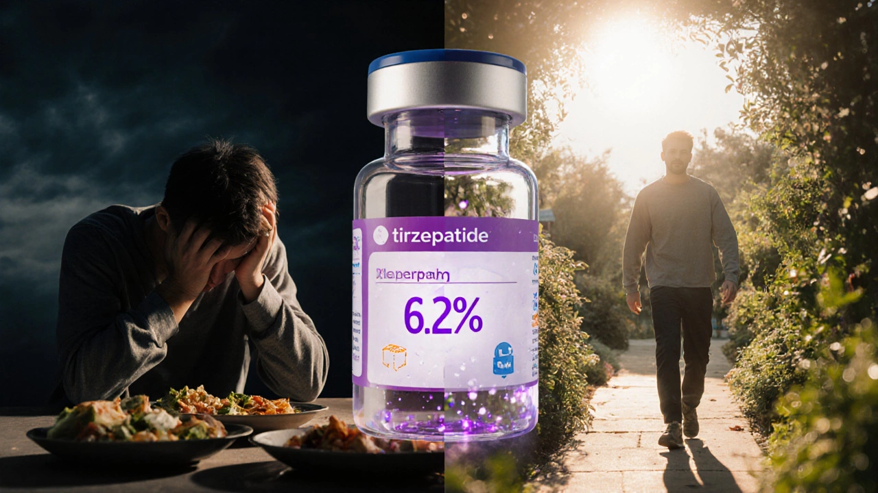 Before and after transformation of a person with type 2 diabetes using tirzepatide.