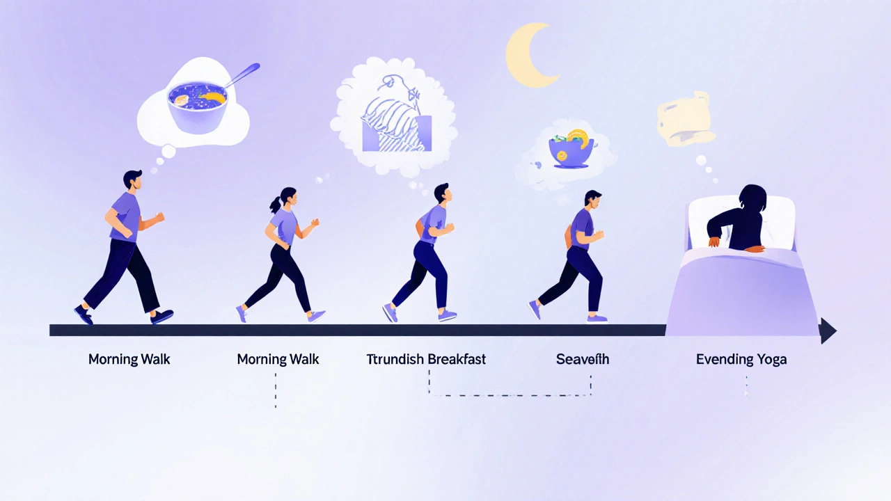 Visual timeline showing transformation from sluggish to energetic daily habits over weeks.