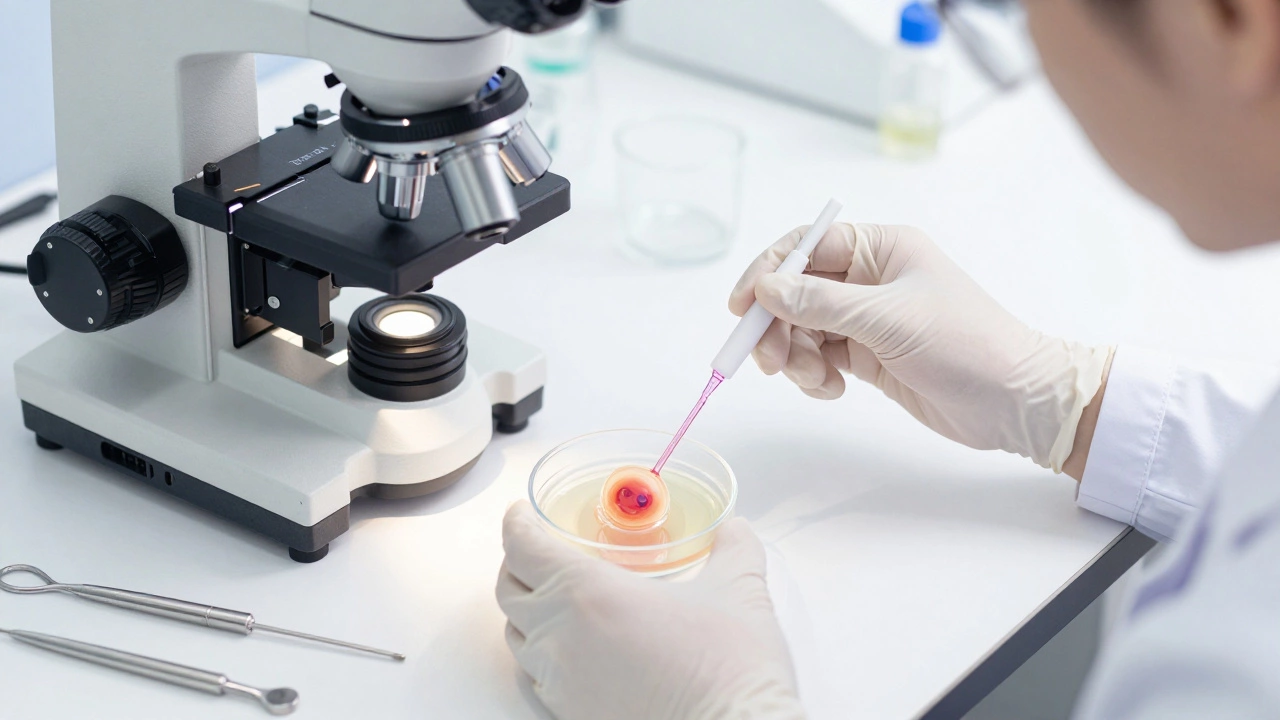 Fertility specialist transferring a single embryo in a laboratory