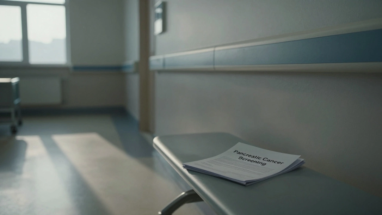 An empty hospital hallway with an unopened medical file, representing the overlooked urgency of early detection.