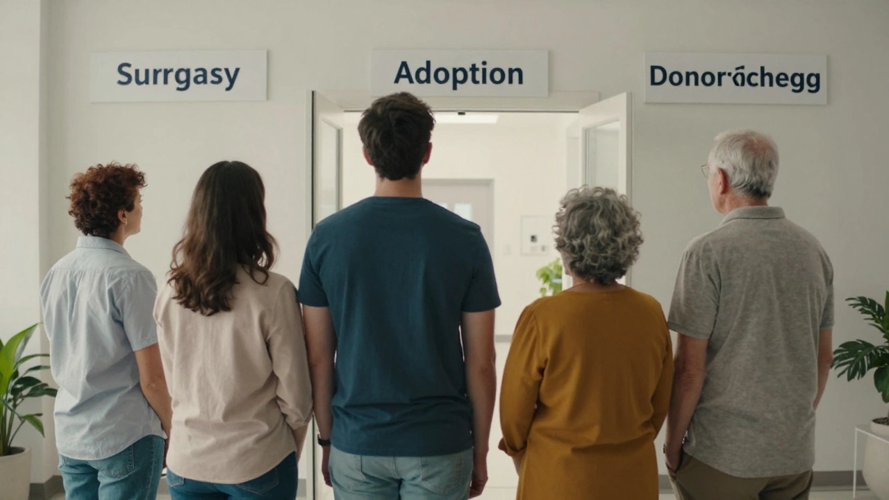 Three individuals each turn toward a different path to parenthood: surrogacy, adoption, and donor eggs.