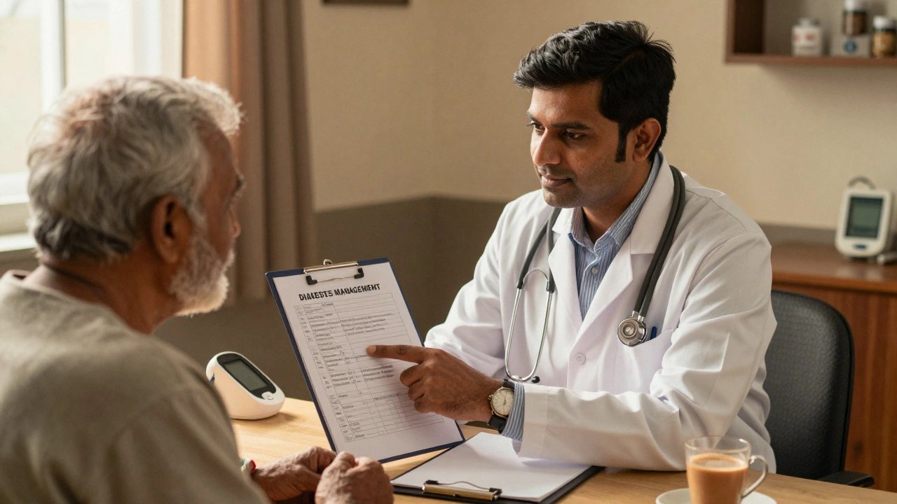 Indian doctor discussing alternative diabetes meds with patient