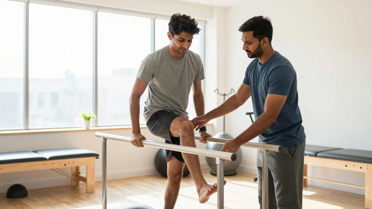 Patient doing physical therapy exercises with assistance