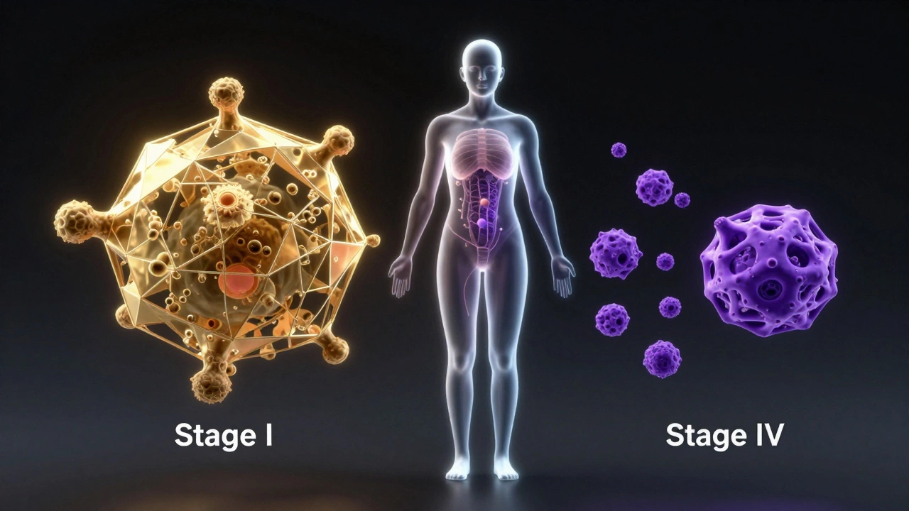 Abstract visualization of cancer stages and survival rates