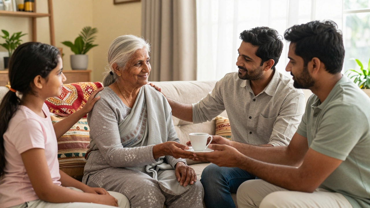 Indian family providing supportive care to a cancer patient at home