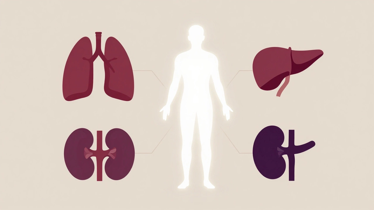 Silhouette with icons of organs prone to silent cancers