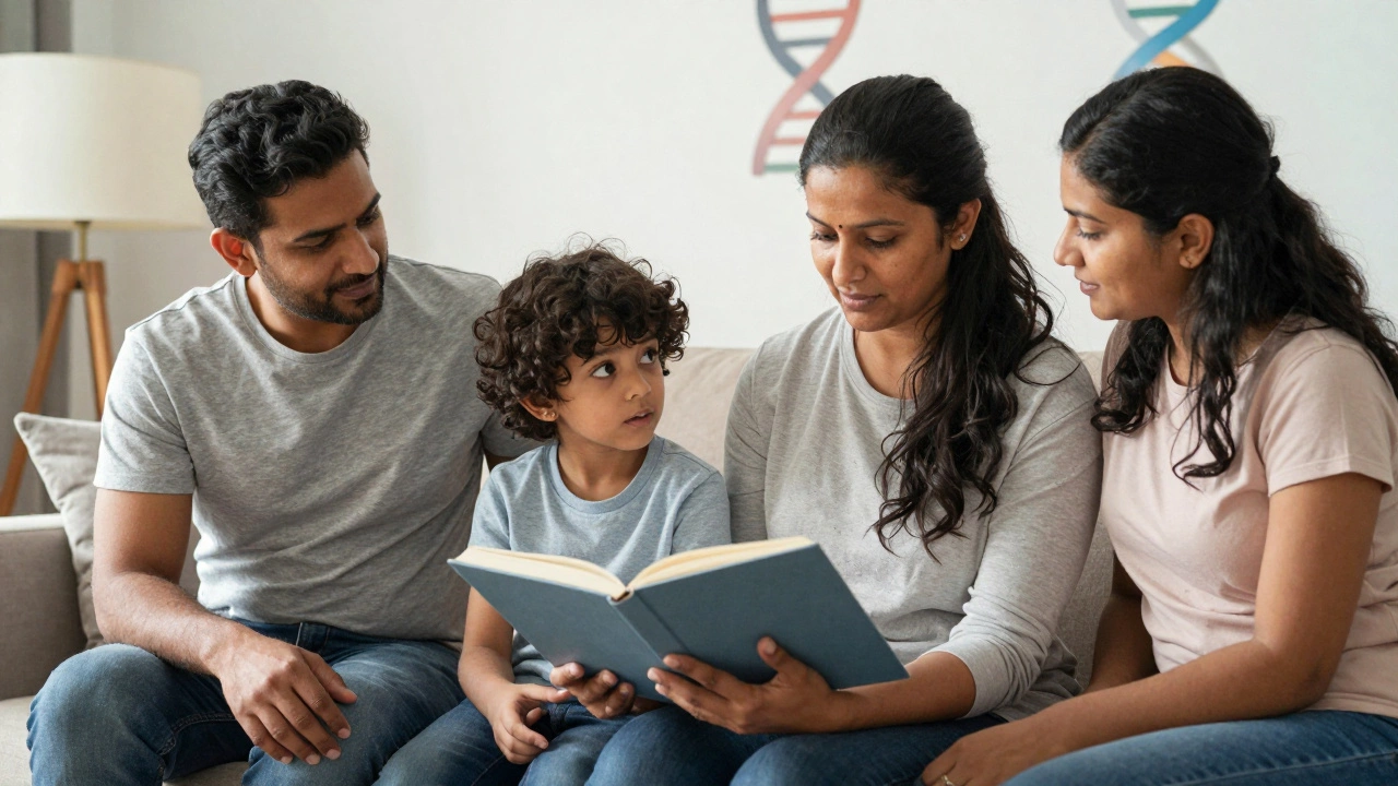 Indian family discussing origins, representing open communication about donor conception.