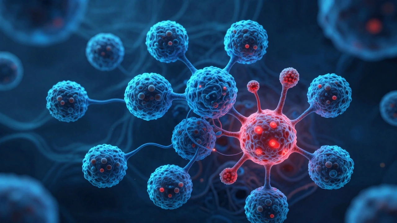 Scientific visualization showing cancer cell resistance to treatment