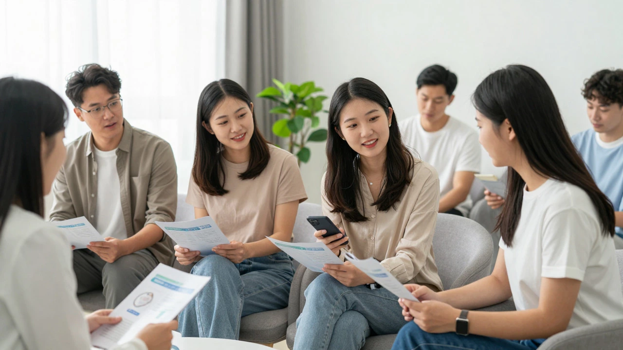 Young adults receiving supportive counseling in a bright clinic