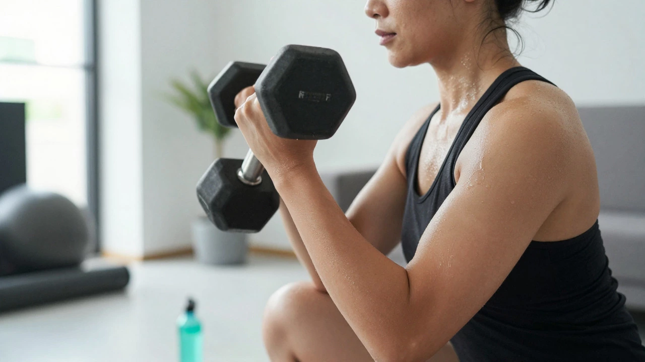 Person lifting weights in home gym