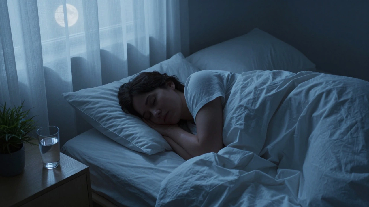 Person sleeping peacefully in dim room