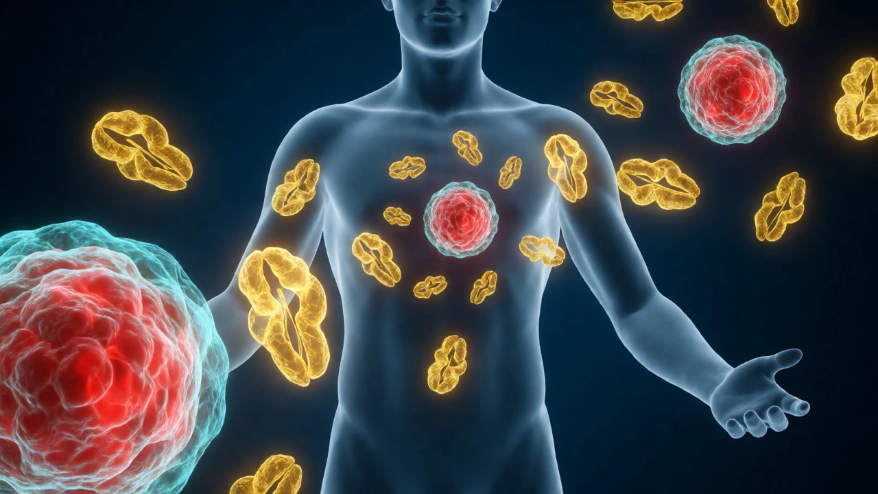 Visual representation of targeted therapy attacking cancer cells