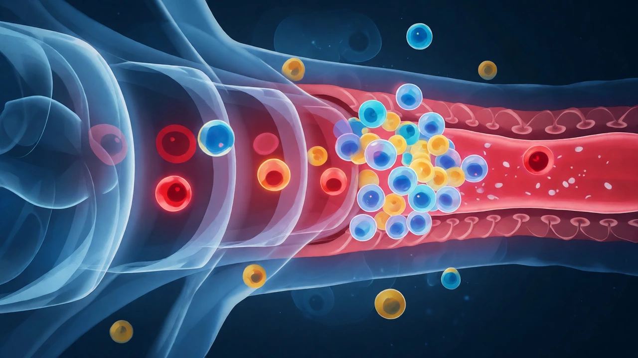 Conceptual visualization of nutrients competing for absorption in the bloodstream.