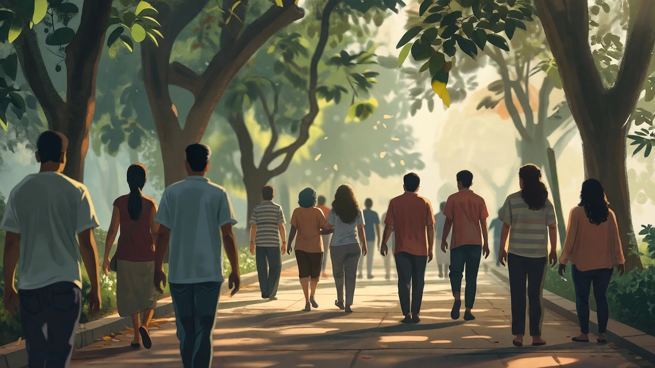 People walking in a sunny park representing mental health journey