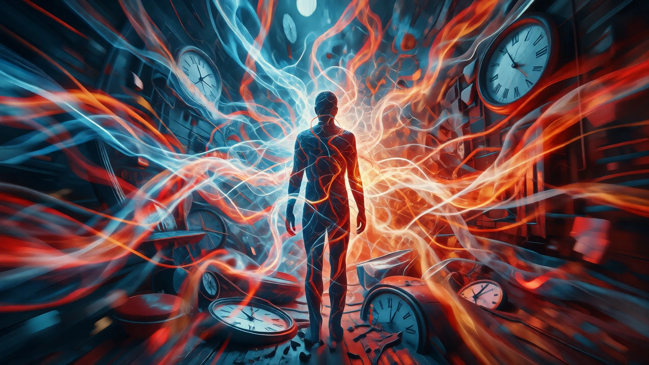 Surreal abstract image depicting volatile blood sugar swings with color contrasts